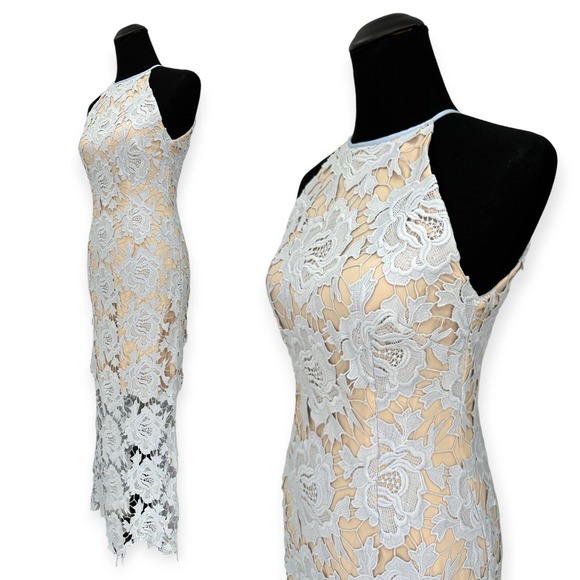 Keepsake | Small | Pastel Blue Lace Nude Lined High-Neck True Love Midi Dress - Picture 6 of 10
